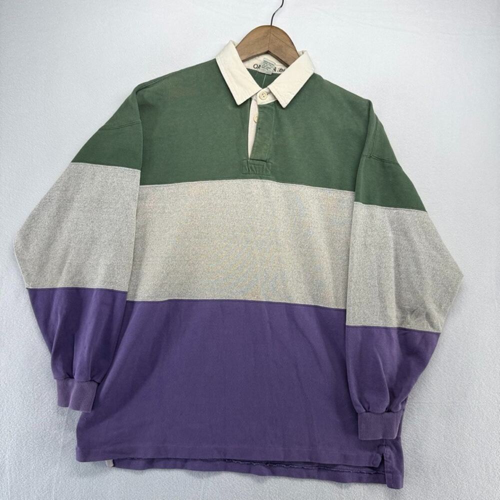 Casual Colorblock Rugby Polo - Green, Gray & Purple